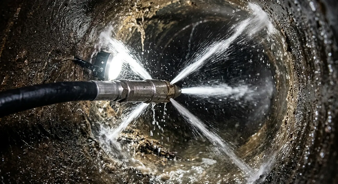 High-pressure hydro jetting nozzle cleaning sewer pipe for Trenchless Sewer Repair in Lebanon